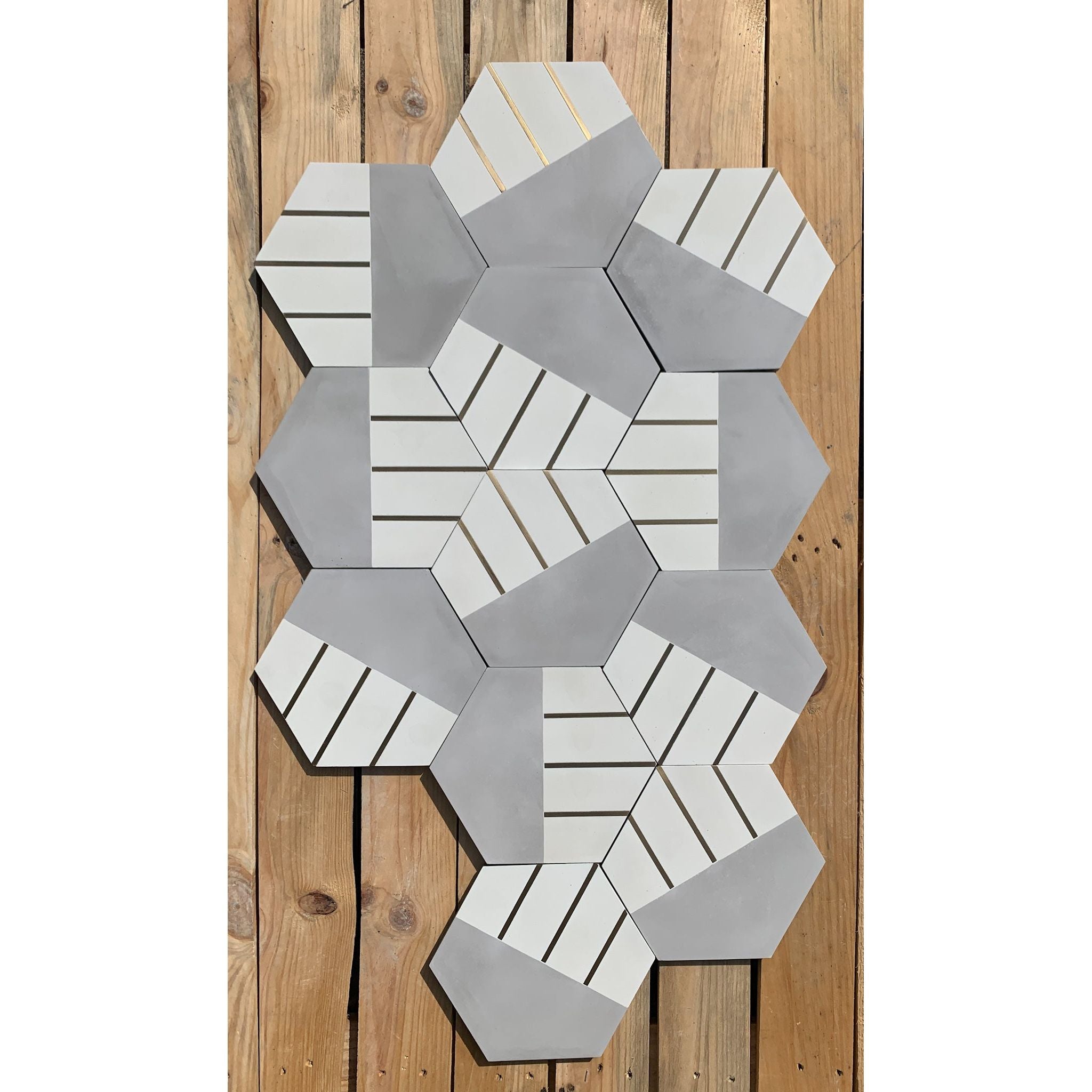 Claw® Pewter Grey Hexagon Cement Tile with Brass Inlay - Cemento Collection