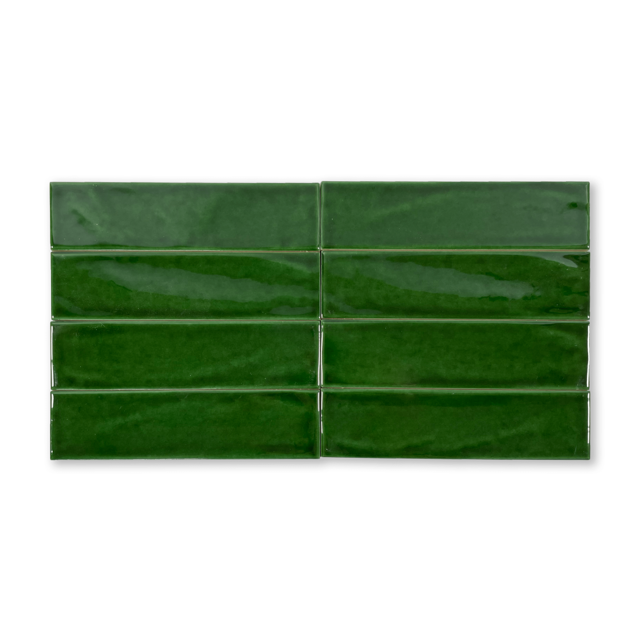 Handmade 2x8 Emerald Green Glossy Undulated Subway Tile - Cemento Collection