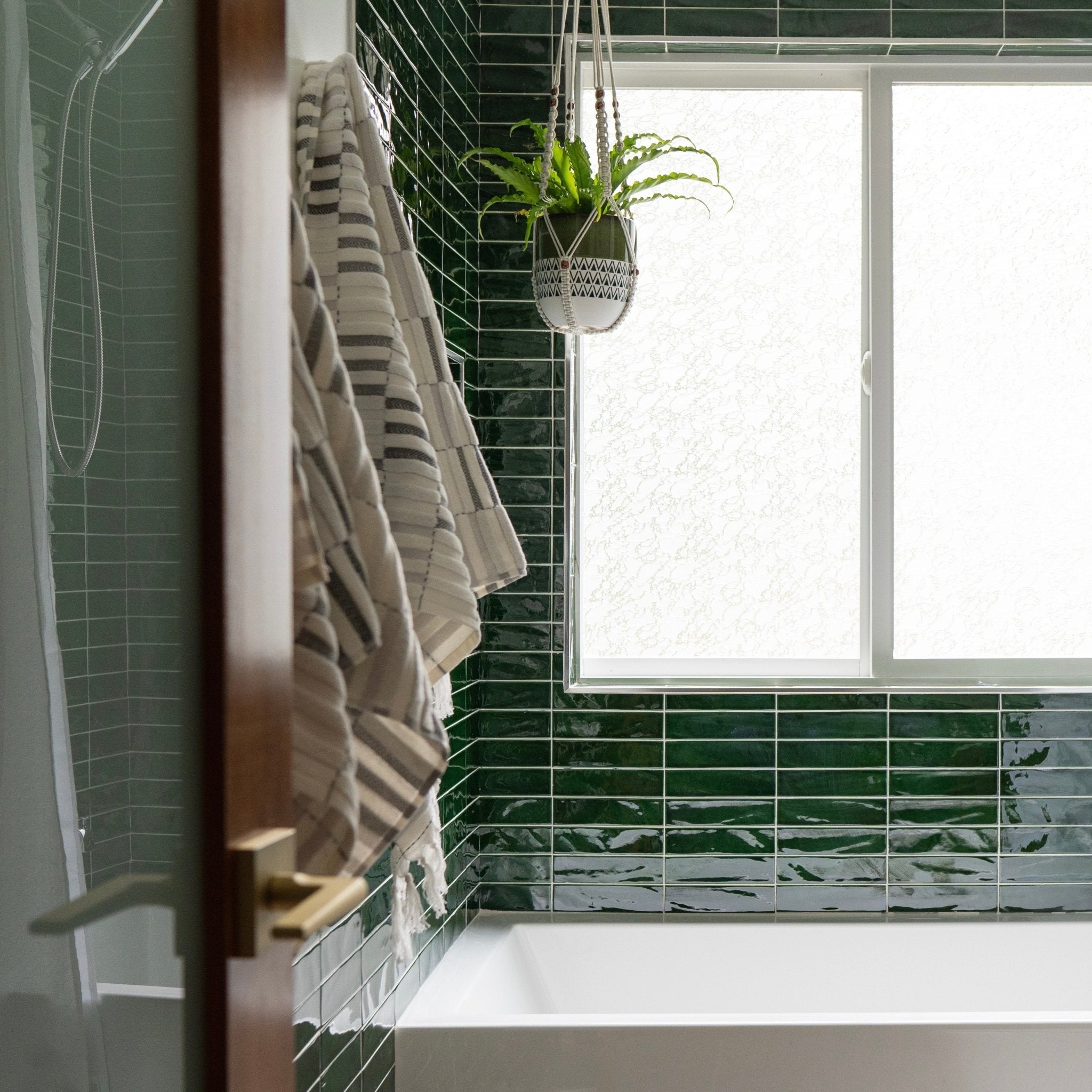 Handmade 2x8 Emerald Green Glossy Undulated Subway Tile - Cemento Collection