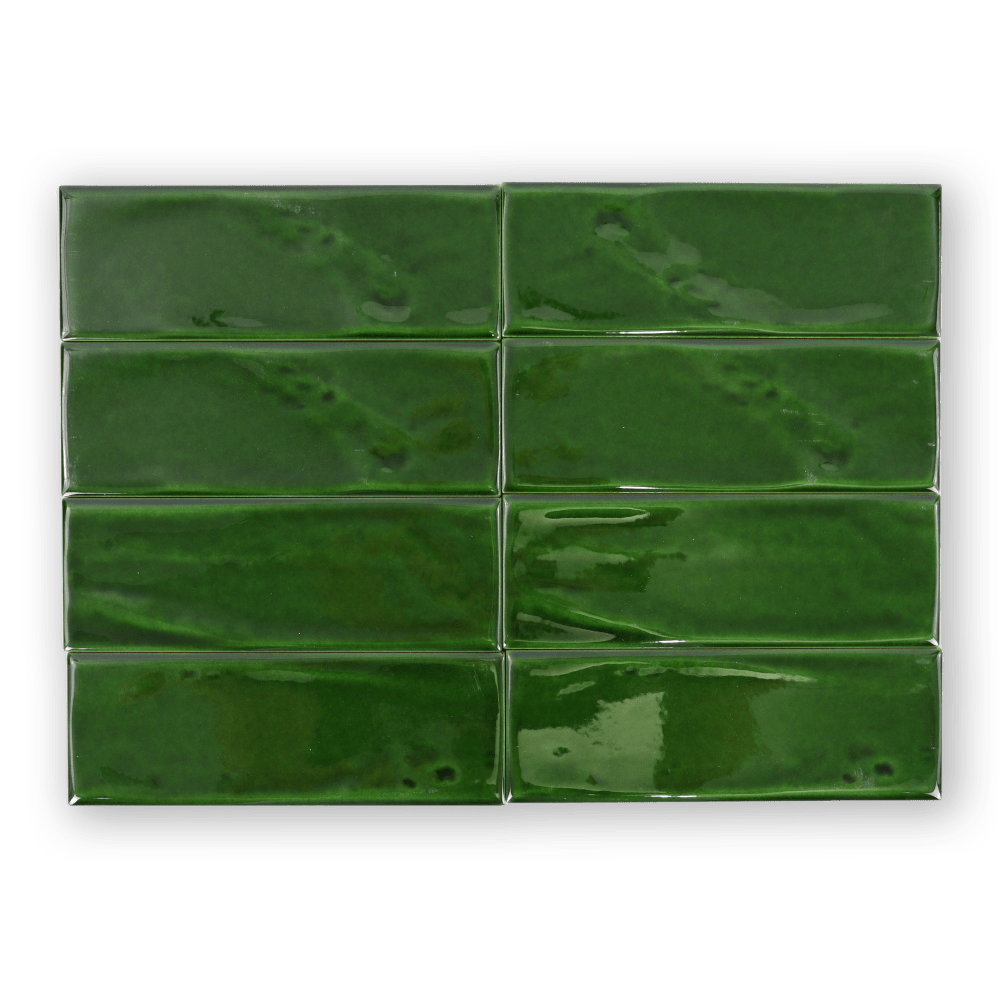 Handmade 3x8 Emerald Green Glossy Undulated Subway Tile - Cemento Collection