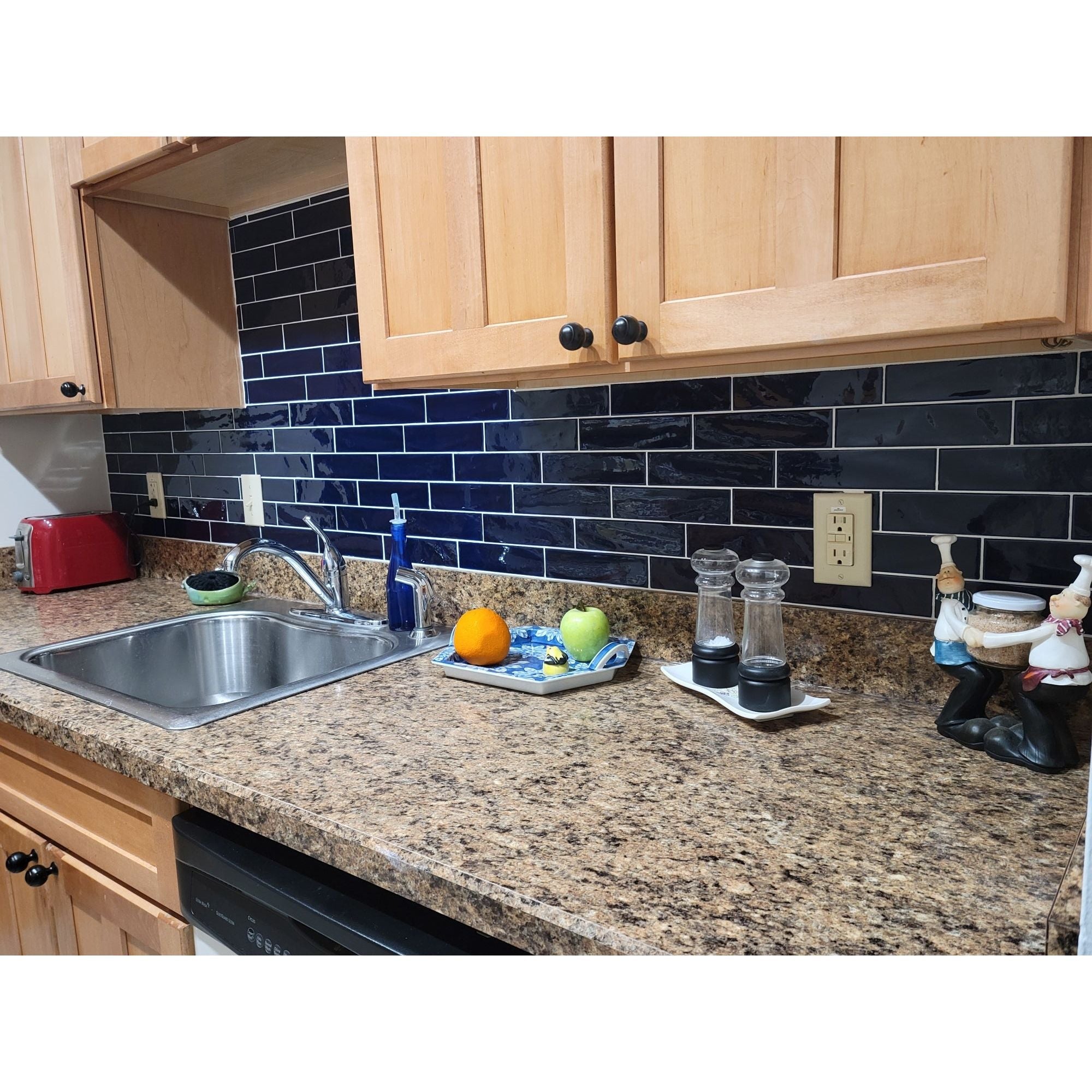 Handmade Brick 2x8 Oxford Blue Glossy Subway Tile