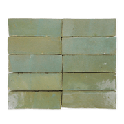 Handmade Moroccan Zellige 2x6 Asparagus Green Bejmat Terracotta Tile - Cemento Collection
