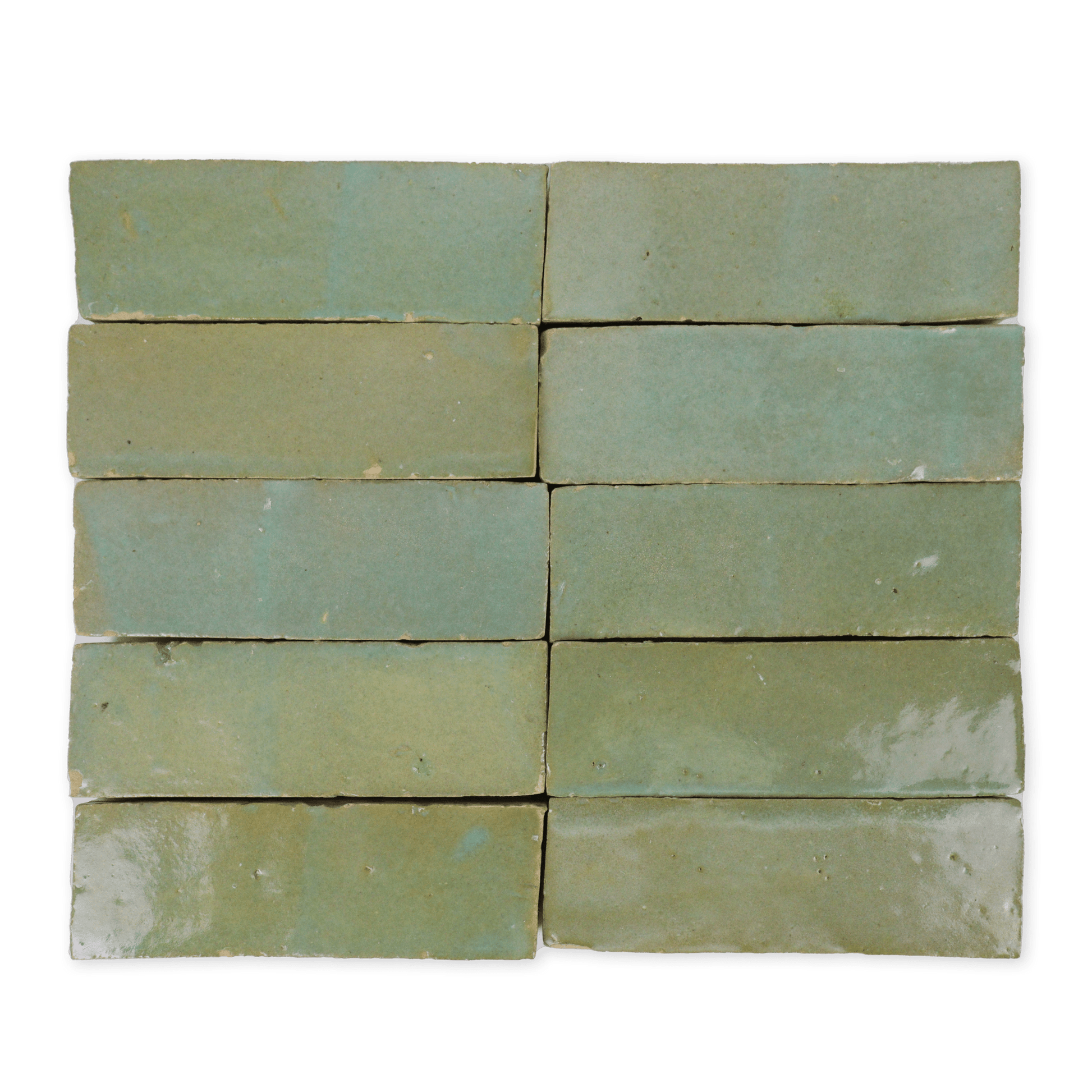 Handmade Moroccan Zellige 2x6 Asparagus Green Bejmat Terracotta Tile - Cemento Collection