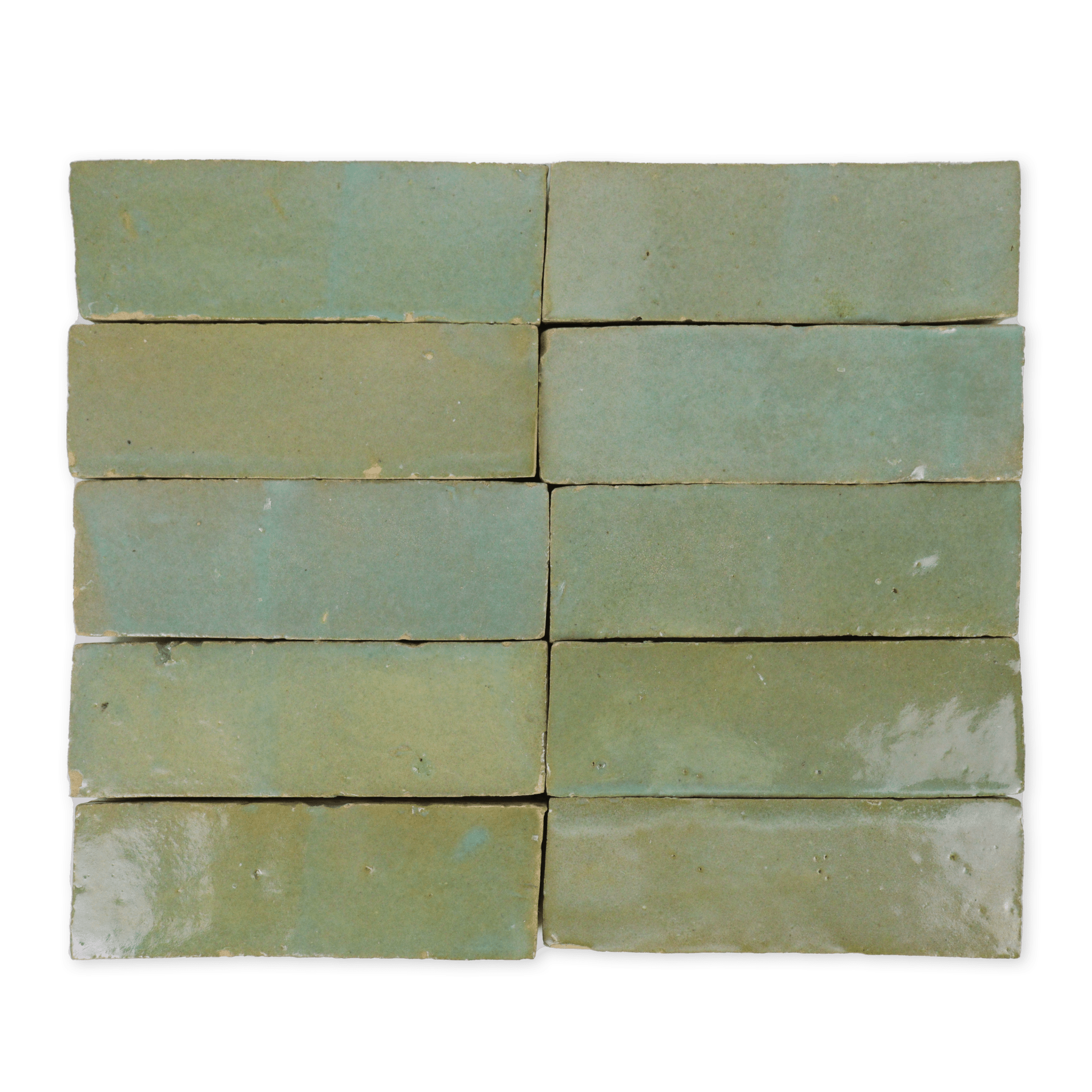 Handmade Moroccan Zellige 2x6 Asparagus Green Bejmat Terracotta Tile - Cemento Collection