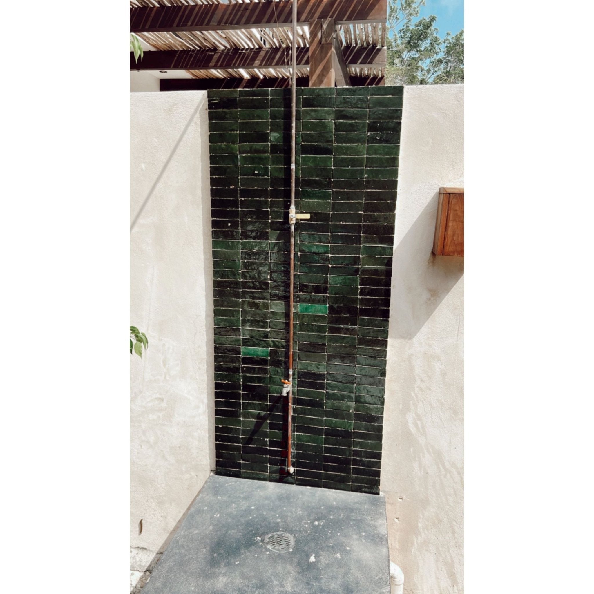 Handmade Moroccan Zellige 2x6 Bejmat Kalamata Green Terracotta Tile - Cemento Collection