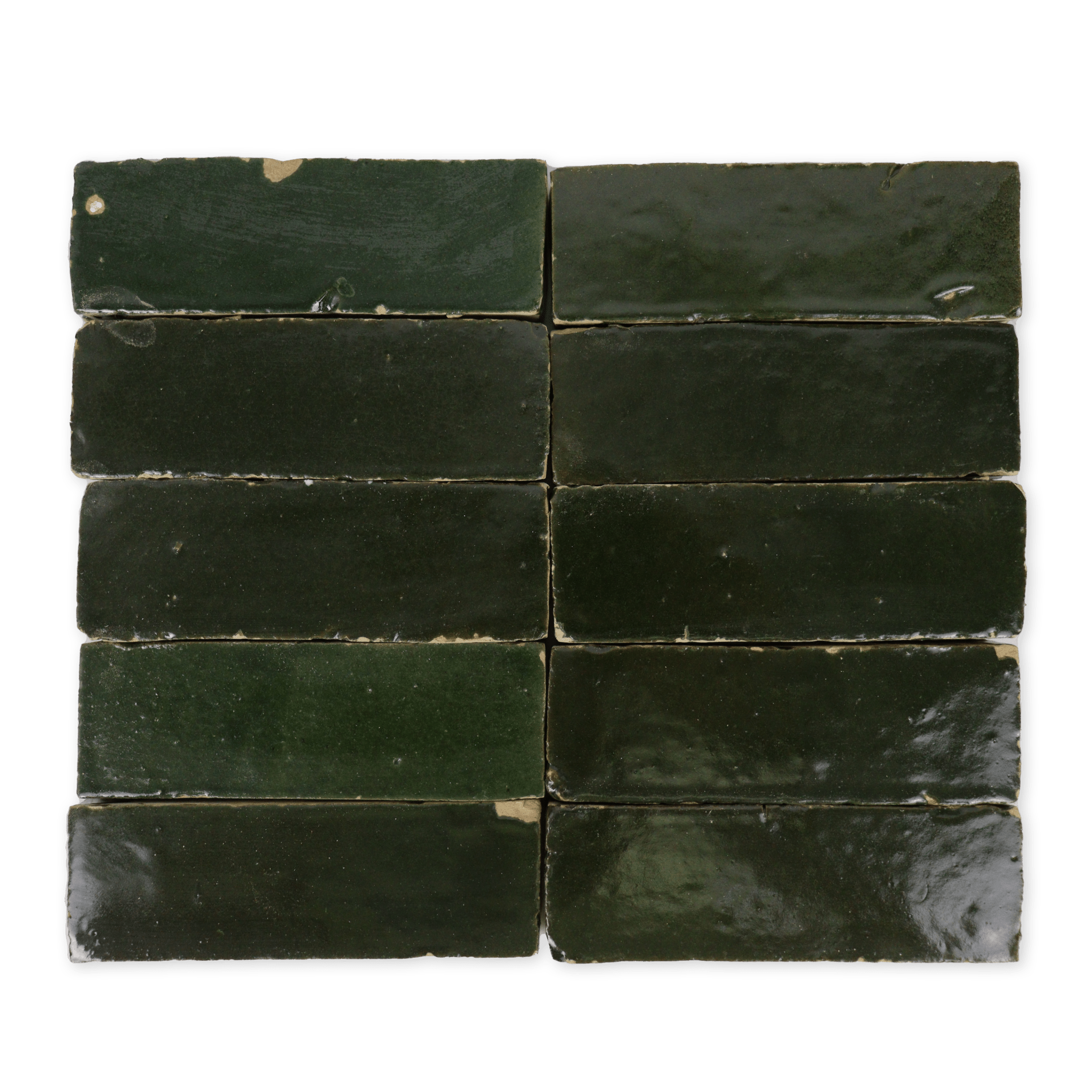 Handmade Moroccan Zellige 2x6 Bejmat Kalamata Green Terracotta Tile - Cemento Collection