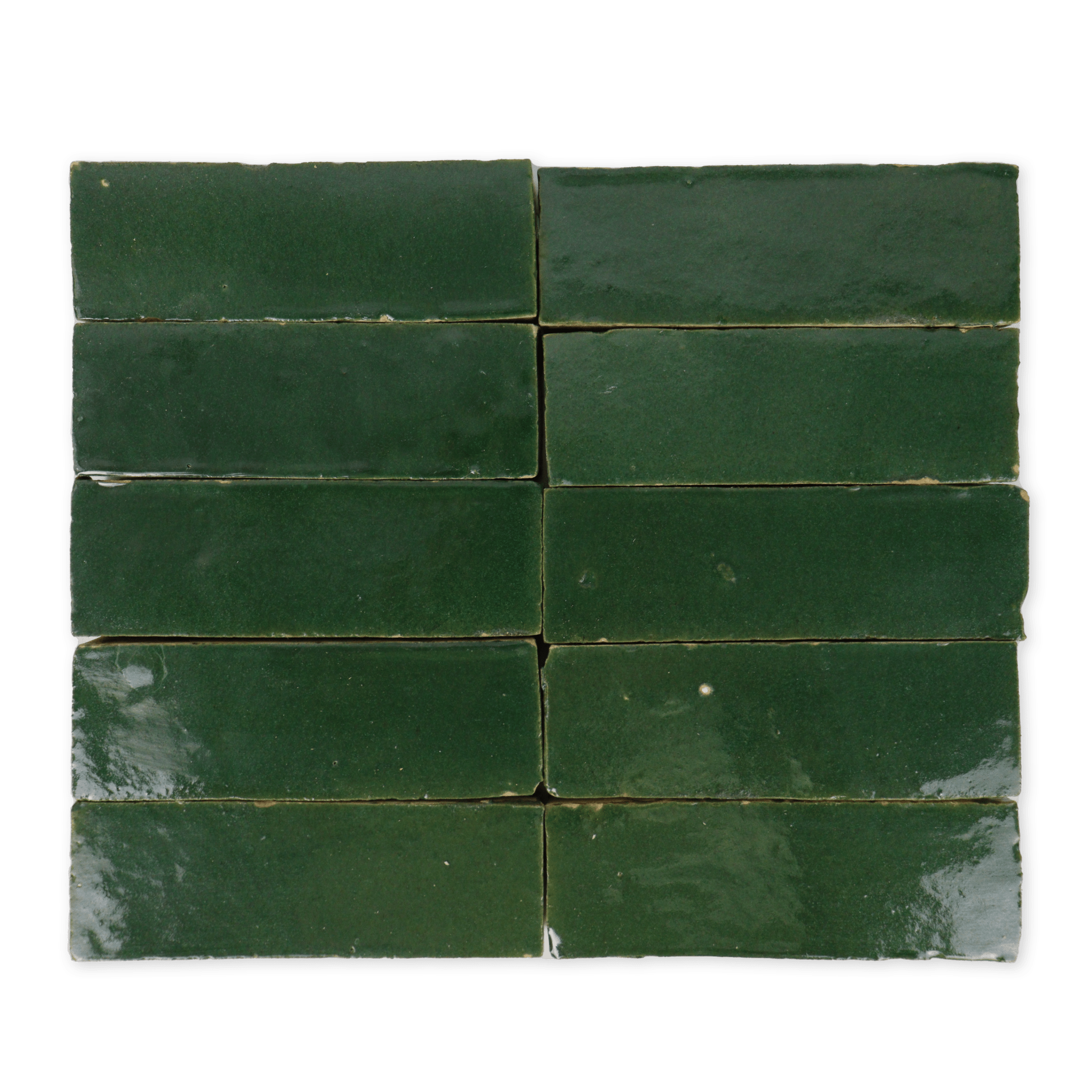 Handmade Moroccan Zellige 2x6 Emerald Green Terracotta Tile - Cemento Collection