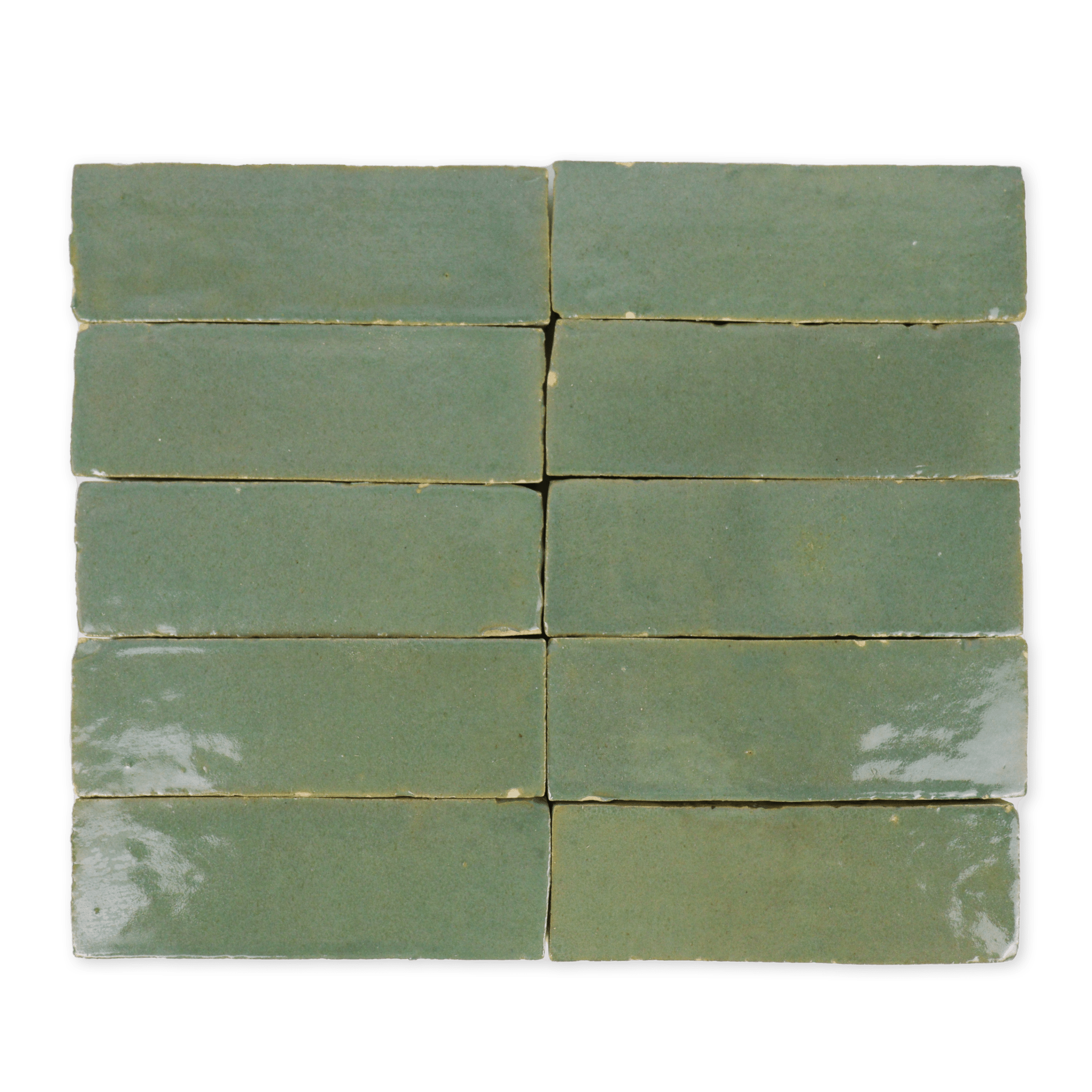 Handmade Moroccan Zellige 2x6 Moss Green Bejmat Terracotta Tile - Cemento Collection