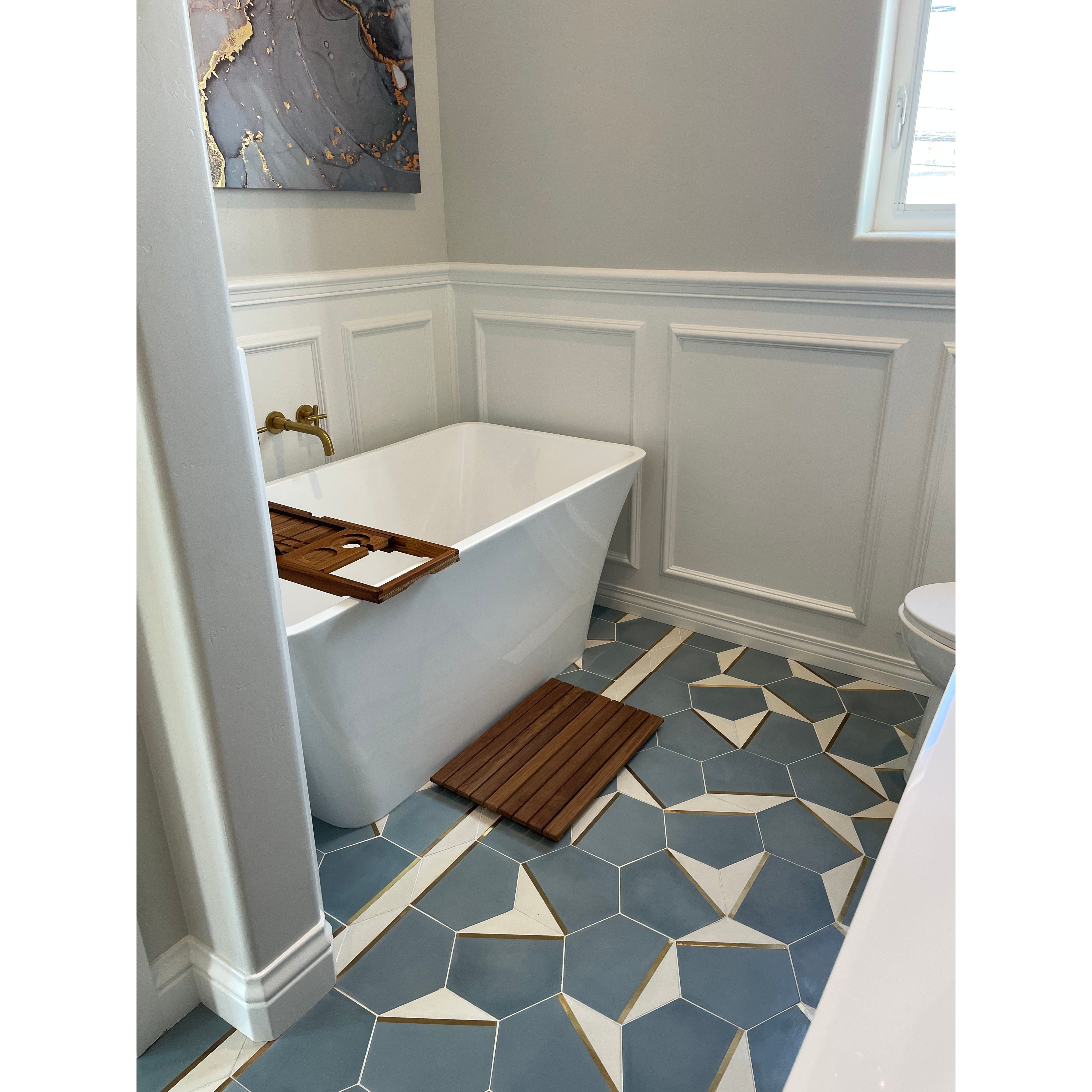 Pocket Square® Denim Blue Hexagon Cement Tile with Brass Inlay