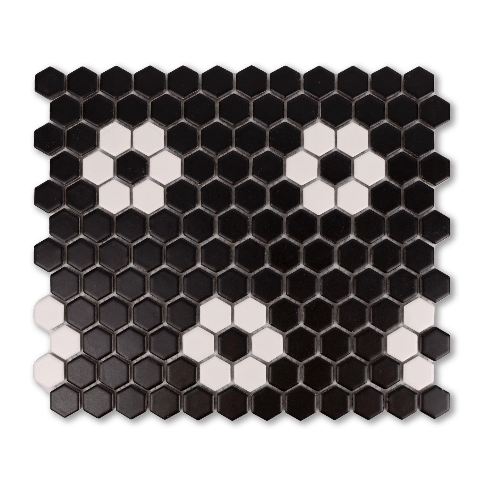 Metro Hex Matte Black with White Flower Porcelain Mosaic Tile - Cemento Collection