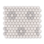 Metro Hex Matte White with Grey Flower Porcelain Mosaic Tile - Cemento Collection