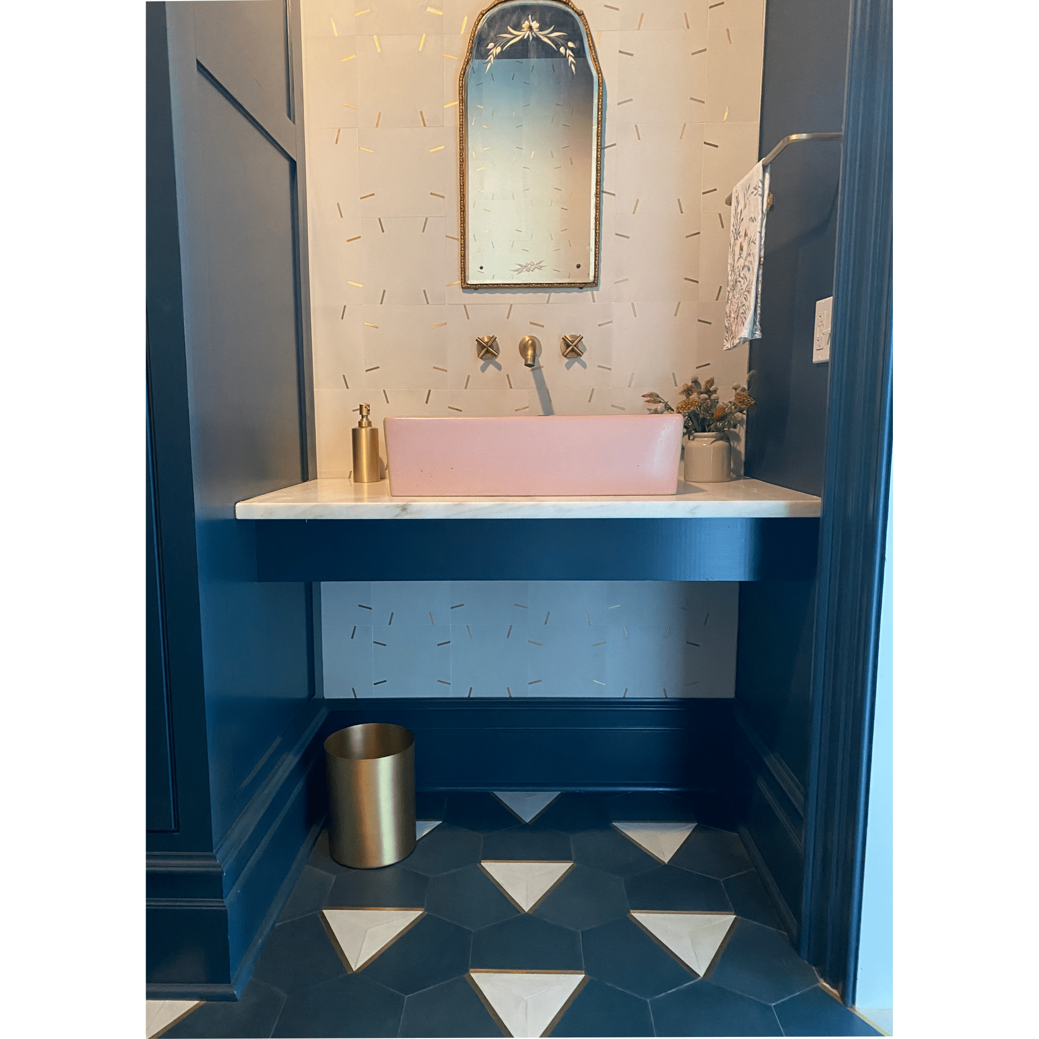 Pocket Square® Navy Blue Hexagon Cement Tile with Brass Inlay - Cemento Collection