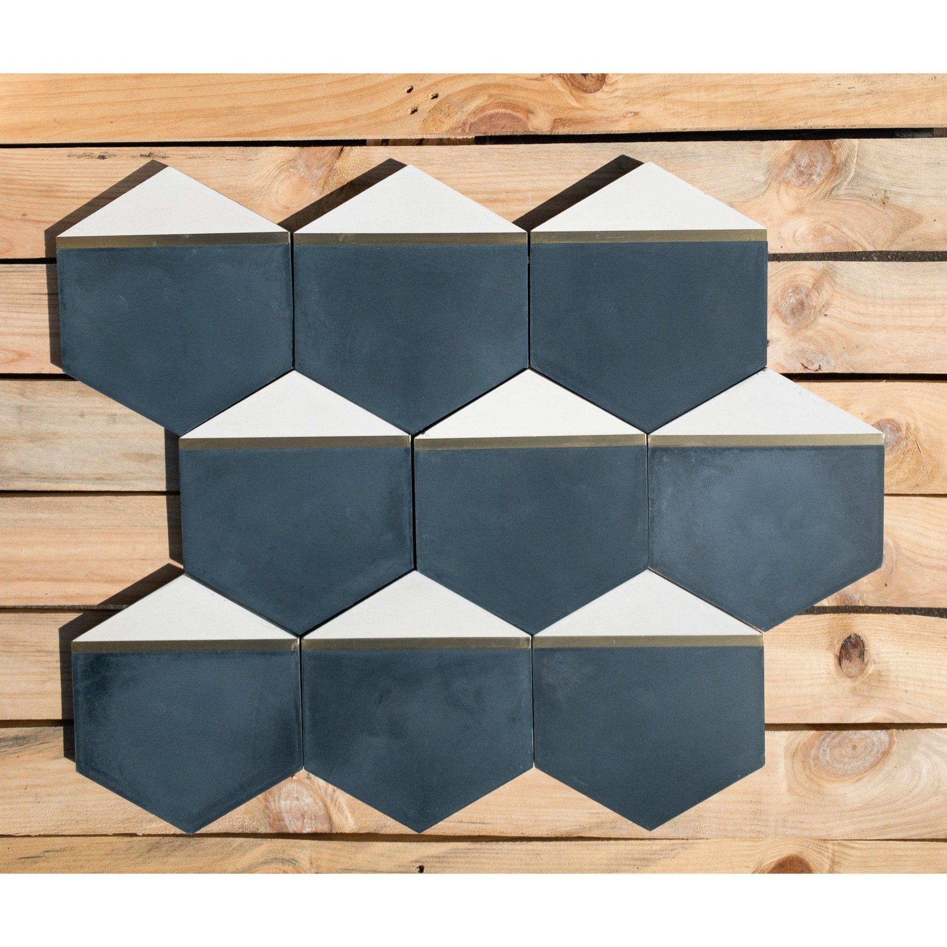 Pocket Square® Navy Blue Hexagon Cement Tile with Brass Inlay - Cemento Collection