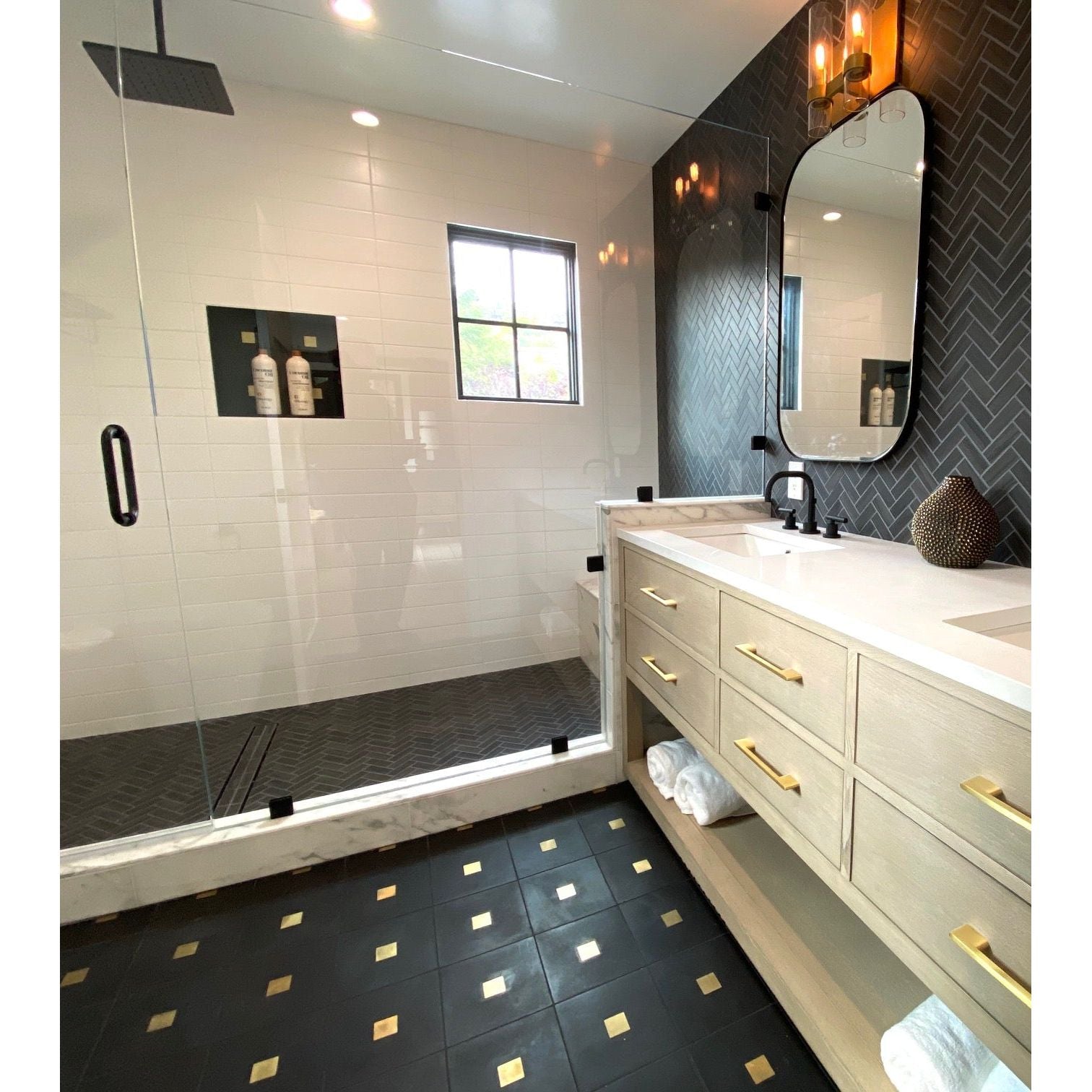 Spirito® Black Cement Tile with Brass Inlay - Cemento Collection